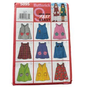 Butterick 5095 Sewing Pattern Sizes 1-3 Toddler Jumper Nine Designs Retro UNCUT